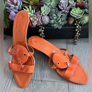 Tod's Patent Leather Slide Kitten Heel Sandal Size 8.5